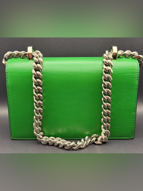 Alexander McQueen Green Leather Shoulder Bag with Silver Knuckle Handle